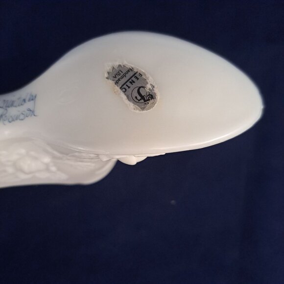 Fenton Cabbage Rose Slipper Shoe White Milk Glass Hand-Painted Signed Decorative - Picture 11 of 14